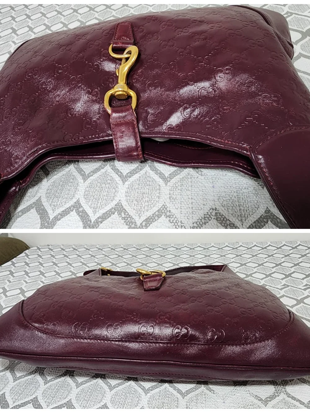 GUCCI Guccissima Leather Jackie O Hobo Bag Burgundy